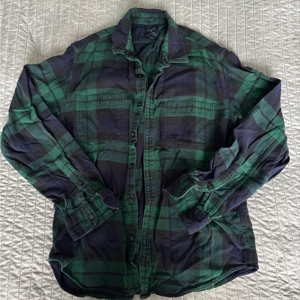 J. Crew Plaid Flannel Shirt in Green and Blue